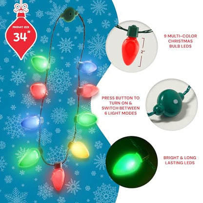 9 Bulb Christmas LED Light Up Necklace - Colorful Holiday Costume Accessory - Variation of 1