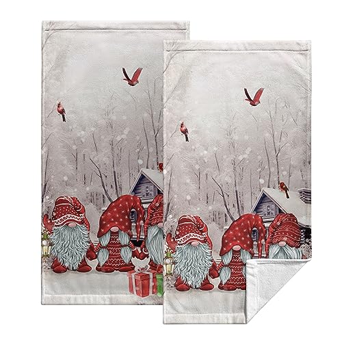 Red Gnome Winter Holiday Hand Towels for Bathroom Kitchen Decor 2Pcs