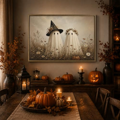 Halloween Wall Art Ghost Couple in Wildflower Frame 8x10 - Karani