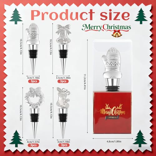 Silver 12PCS Christmas Wine Bottle Stoppers Set Holiday Party Favors