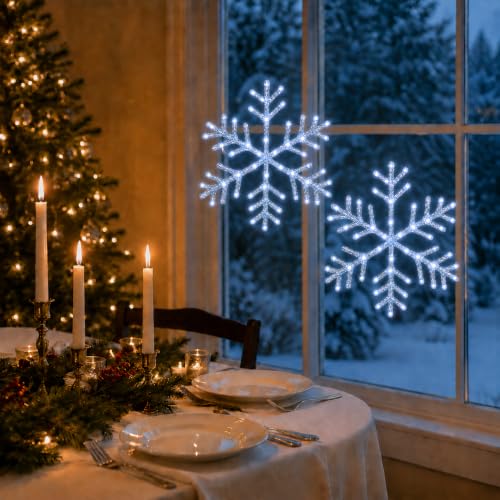 BRIGHTDECK 2 Pack Christmas Snowflake Window Lights - Cool White, Battery Operated