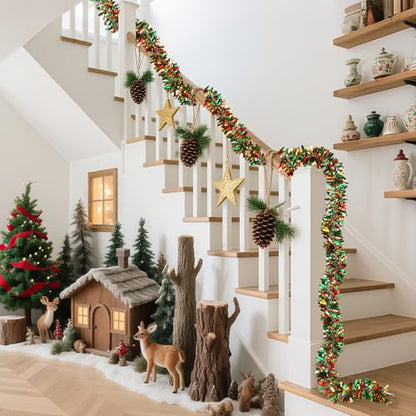 33FT Christmas Tinsel Garland - Red, Green & Gold for Tree Decor