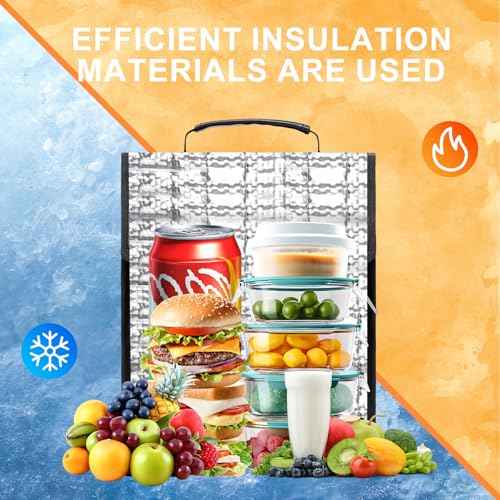 MOSISO Lunch Bag, Insulated Lunch Box for Women Men, Large Capacity Tote Bag, Reusable Leakproof Flapover Cooler with Front Pocket & Shoulder Strap for Office, Work, Travel, Picnic, Beach, Black