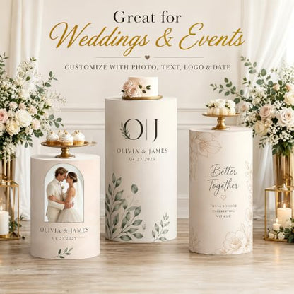 3 Pcs Custom Photo Cylinder Plinth Covers - Round Pedestal Stand Wraps with Variation 02