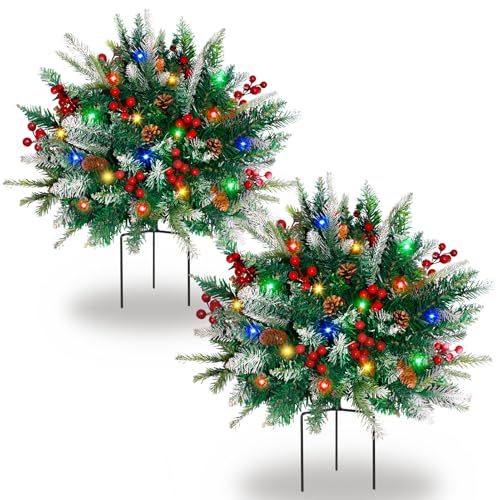 Lighted Christmas Urn Filler Set - Multicolor LED, 24 Inch, 2 Pack