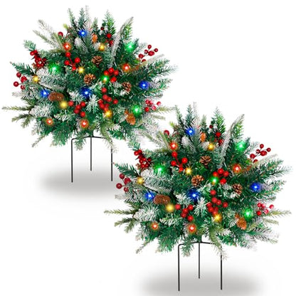 Lighted Christmas Urn Filler Set - Multicolor LED, 24 Inch, 2 Pack