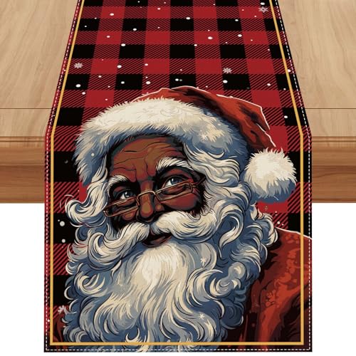 Black Santa Christmas Table Runner Xmas Winter Holiday Decorations - Red & Black, 13" x 72"