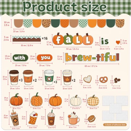Fall Bulletin Board Decor Set with Coffee Cup & Autumn Cutouts for Classroom