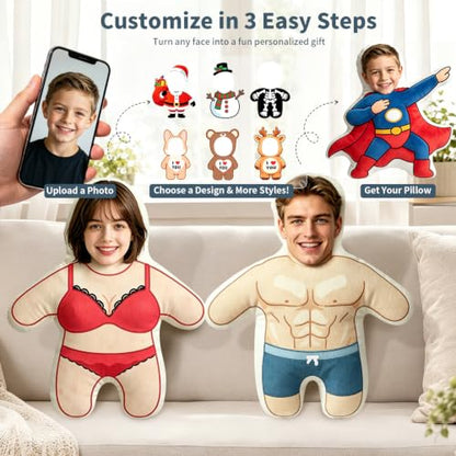 Personalized Custom Face Pillow Double Sided Photo Gift - Flexible Sizes