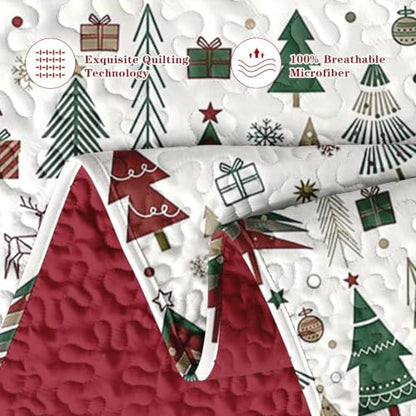 Queen Christmas Quilt Set with Tree Retro Bedding 3 Pieces - Forest Variation