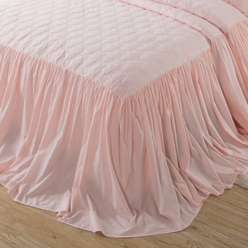 Pink Cotton Bedspread Set with Bow Stitching - King Oversized 3PC - Brandream