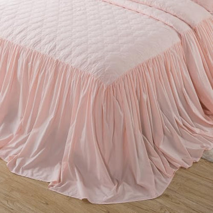 Pink Cotton Bedspread Set with Bow Stitching - King Oversized 3PC - Brandream