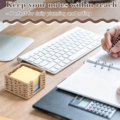 Natural 4.1 x 4.1 Inch Sticky Note Holder Dispenser with Paper Rope