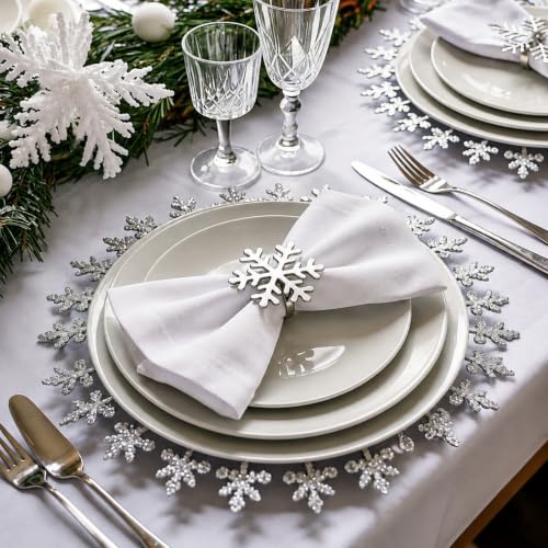Christmas Snowflake Napkin Rings Set - Silver, 12 Pack