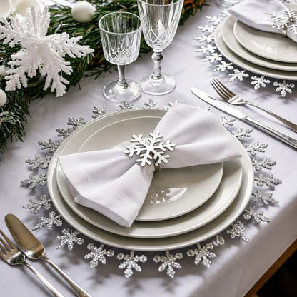 Christmas Snowflake Napkin Rings Set - Silver, 12 Pack