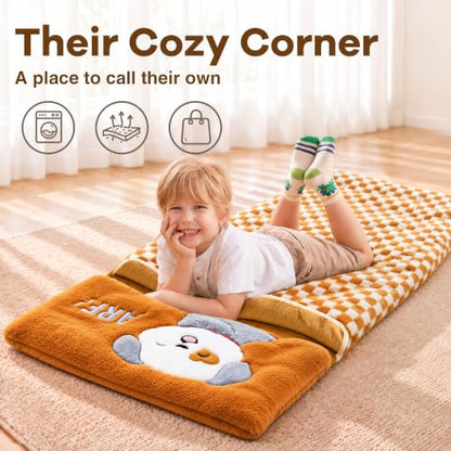 Kids Puppy Sleeping Bag - Brown 2-in-1 Nap Mat for Toddler Boy