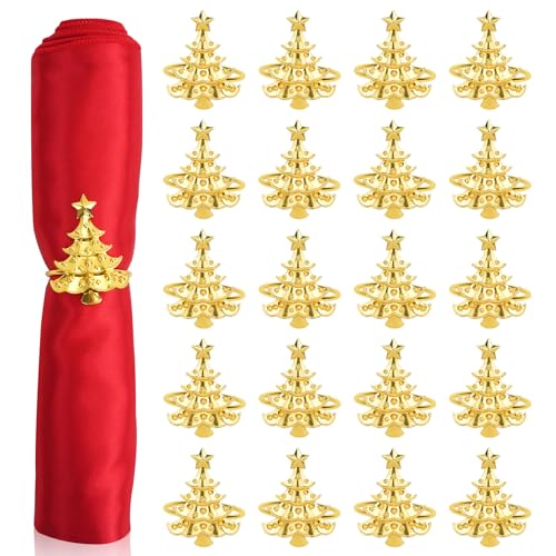 Christmas Tree Napkin Rings Set of 20 - Gold 5cm Christmas Table Decor
