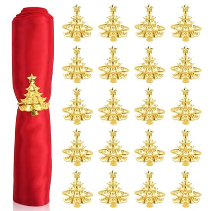 Christmas Tree Napkin Rings Set of 20 - Gold 5cm Christmas Table Decor