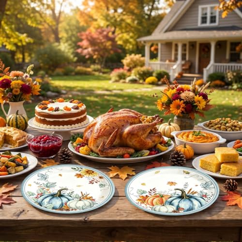 50Pcs Thanksgiving Oval Paper Plates 10x12 Inch Fall Watercolor Pumpkins