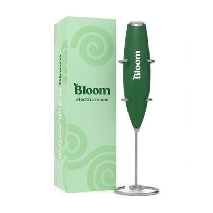 Bloom Nutrition Milk Frother, Hand Mixer, Electric, Handheld Drink Stirrer, Frothing Wand, Foam Maker for Coffee, Matcha, Protein, Greens, Stainless Steel, Battery Operated, Includes Whisk Stand