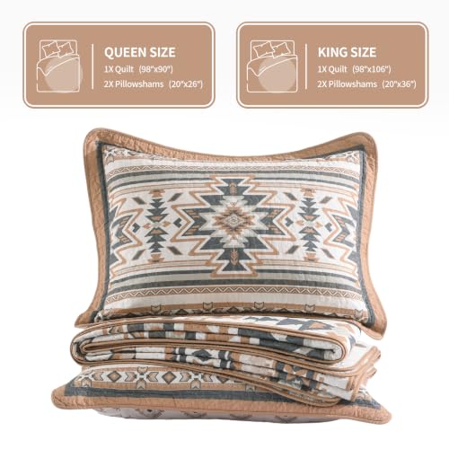 King Cotton Quilt Set Southwestern Aztec Reversible Rustic Bedding