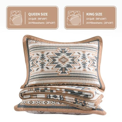 King Cotton Quilt Set Southwestern Aztec Reversible Rustic Bedding