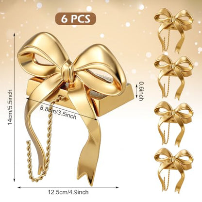 MorningRo 6 Pcs Gold Bow Christmas Stocking Holder Hooks for Mantel - Classic