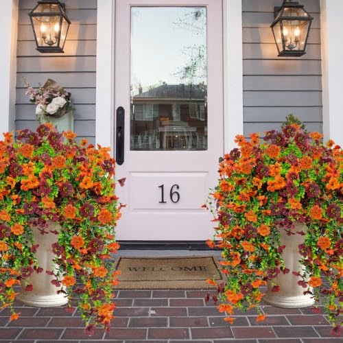 Artificial Fall Flowers - 4 Pcs Hanging Silk Bouquets for Outdoor Decor