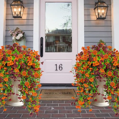 Artificial Fall Flowers - 4 Pcs Hanging Silk Bouquets for Outdoor Decor