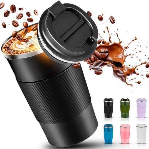 Travel Coffee Mug 16 oz, Insulated Coffee Cups with Lid, Thermos Stainless Steel Coffee Mugs Spill Proof, Double Wall Vacuum Tumbler, Reusable To Go Mug for Hot/Ice Coffee (black)