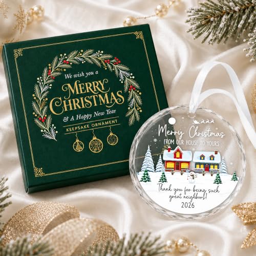 Neighbors Christmas Ornament - Thank You Neighbors Gift for Tree and Home - Heart-Shaped Glass Keepsake - Variation of Neighbors Christmas