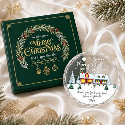 Neighbors Christmas Ornament - Thank You Neighbors Gift for Tree and Home - Heart-Shaped Glass Keepsake - Variation of Neighbors Christmas