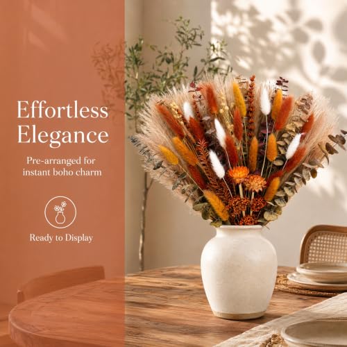 Umero Natural Dried Flower Bouquet - 17 Inch Boho Fall Pampas Grass - Orange Variation