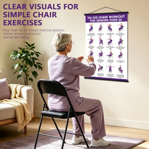 Tai Chi Chair Workout Chart for Seniors - Purple Wall Poster