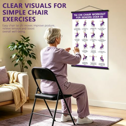 Tai Chi Chair Workout Chart for Seniors - Purple Wall Poster