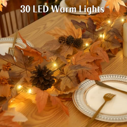 6 Ft Fall Garland with Lights & Timer - Thanksgiving Fireplace Mantel Decor - Variation of 1