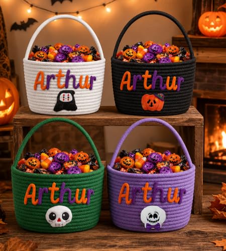Personalised Halloween Basket with Name for Kids - Single-Hand Design