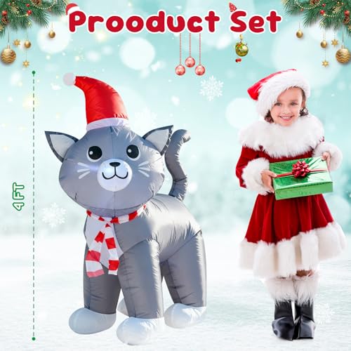 4Ft Christmas Grey Cat Inflatable Decoration with LED Lights - Variation of This Listing