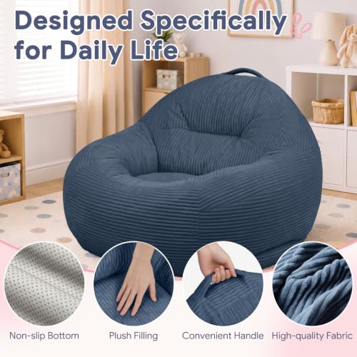 Kids Bean Bag Chair 33.5x33x24 Inches - Dark Blue Chenille Fabric