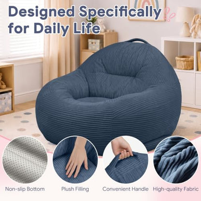 Kids Bean Bag Chair 33.5x33x24 Inches - Dark Blue Chenille Fabric