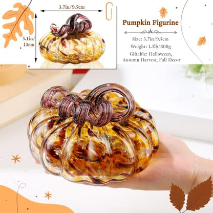 Ornalrist 5.11 Inch Brown Glass Pumpkin Fall Halloween Decor