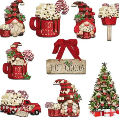 Red 16 PCS Christmas Wooden Ornaments Hot Cocoa Gnome Decor - Festive Holiday Decorations