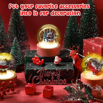 Christmas Snow Globe Kit with Wooden Base 3.9 Inch DIY Holiday Decor - 12 Pieces