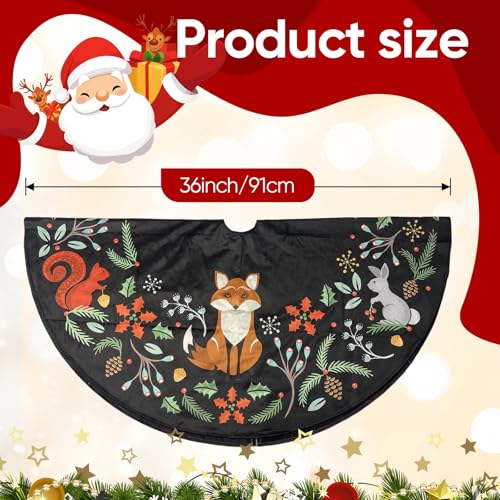 36 Inch Black Woodland Animals Christmas Tree Skirt - Reusable Holiday Decor