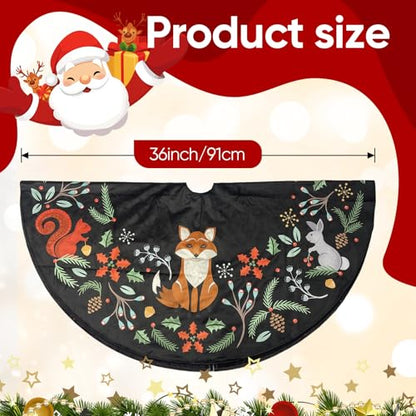 36 Inch Black Woodland Animals Christmas Tree Skirt - Reusable Holiday Decor
