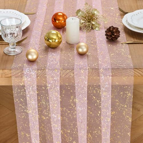 3 Pcs Pink Gold Glitter Tulle Table Runner 10ft for Wedding Party Decor