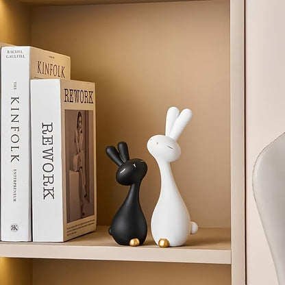 Skiennix Anime Style Resin Rabbit Statue Set - Black & White Bunny Figurines for Home Decor | Perfect Gift for Holidays