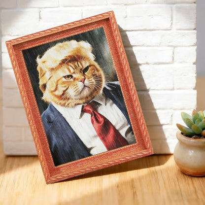 President Cat Fridge Magnets Set - Funny 3D Wooden Magnetic Art Decor for Refrigerator Garage or Kitchen - 2 Pieces (Variation: President Cat)