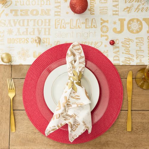 Holiday Christmas Table Runner Gold Collage 14x108 Inches - Metallic Fabric