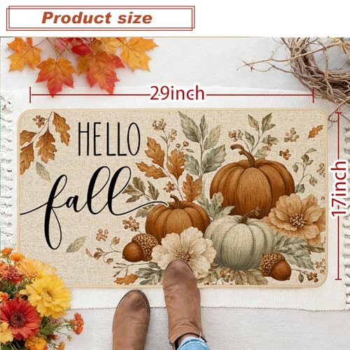 Hello Fall Pumpkin Doormat 17x29 Inch Indoor Outdoor Seasonal Welcome Rug